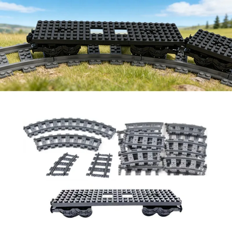 MOC Zug-Zubehör Räder Sitze Fahrgestell Schienen Riemenscheiben Bodenplatten, Transportfahrzeuge DIY Kleinpartikel-Bausteine Spielzeug