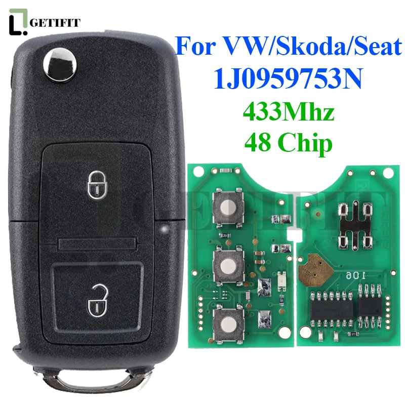 Smart Car Key Fit For VOLKSWAGEN VW Beetle Bora Golf SEAT Toledo SKODA Octavia Auto Flip Fob 1J0959753N 433Mhz ID48 Blade HU66