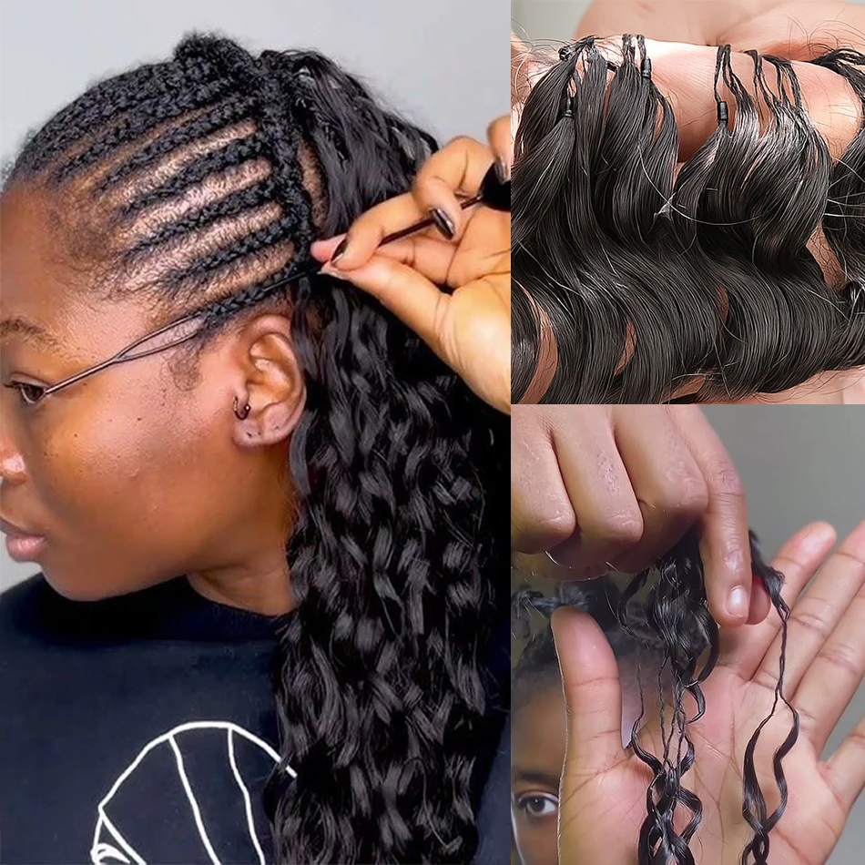 Knotless موجة عميقة الكروشيه الشعر البشري قبل فصل بوهو الضفائر غير مرئية 12A 100% ريال تجديل مجعد وصلات شعر كروشيه #2