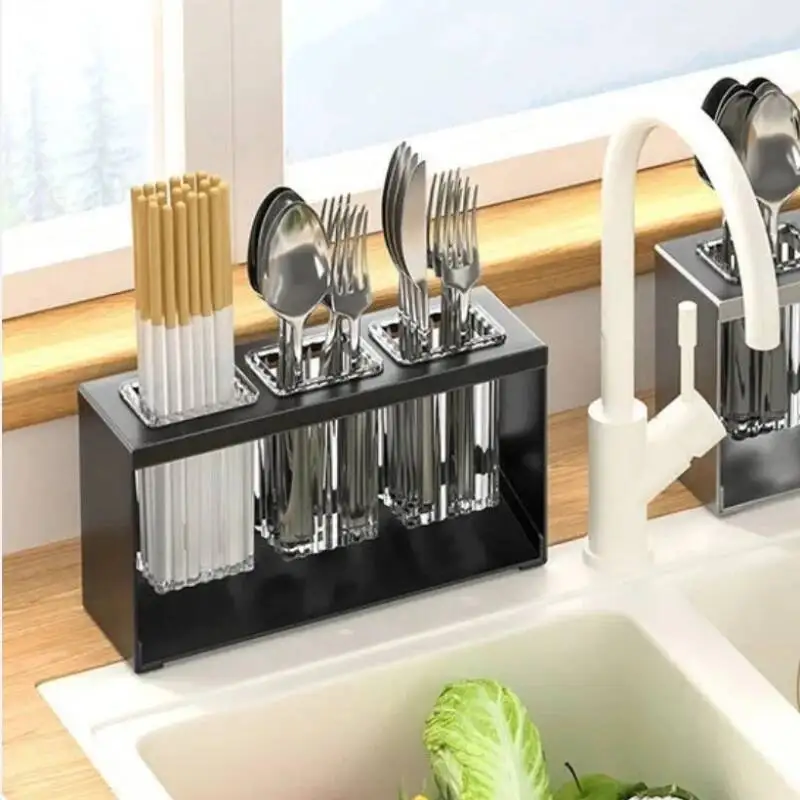 

Household Countertop Drain Kitchen Knife And Fork Storage Chopstick Tube Bathroom Toothpaste Makeup Brush Rack