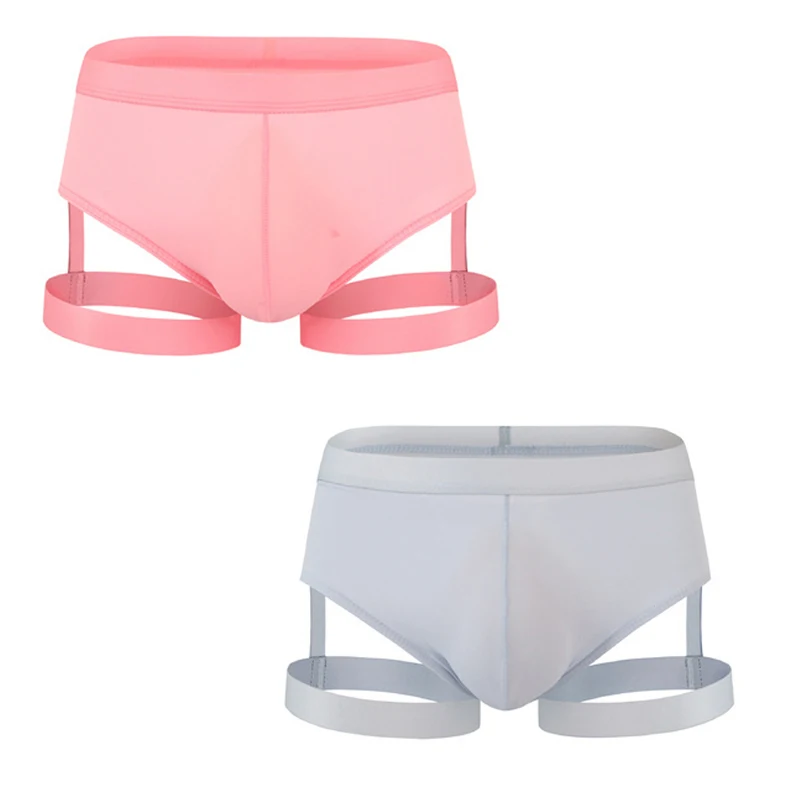 2PCS Underwear Summer Briefs Sexy U Convex Thin Ice Silky Contrast Night Club Low Waist Men's Underwear Briefs Jockstrap