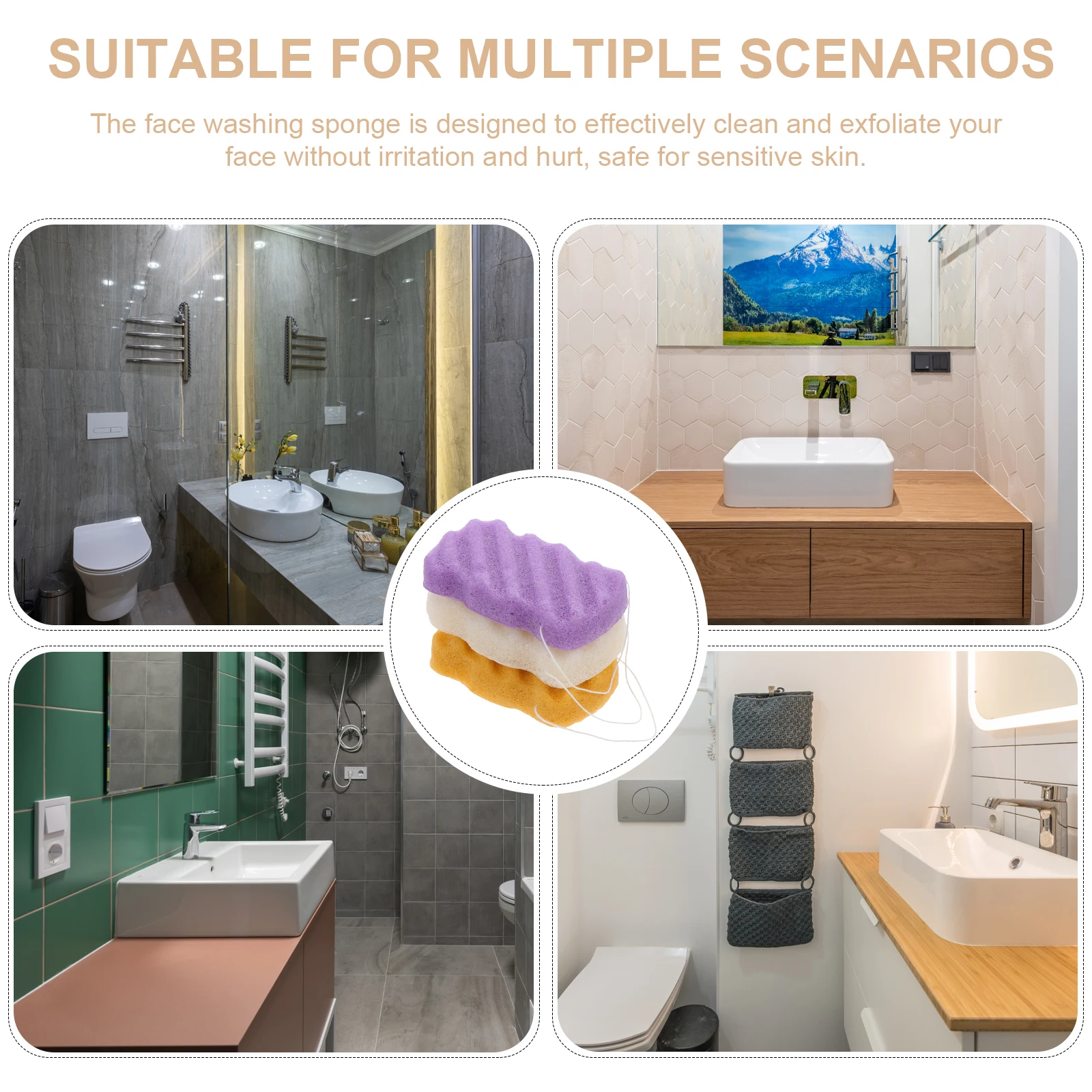 

3pcs Face Washing Sponge Konjac Facial Cleansing Sponge Exfoliating Sensitive Skin Safe Deep Pore Cleaning Travel Face Scrubber