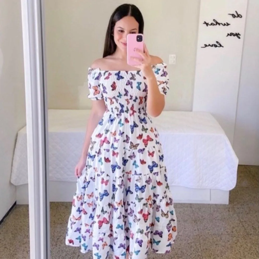 Sexy Off Shoulder Floral Print Midi Dress Woman Spring Summer Fashion  Elegant Slash Neck Short Sleeve Dresses For Women 2023 - AliExpress  200000345