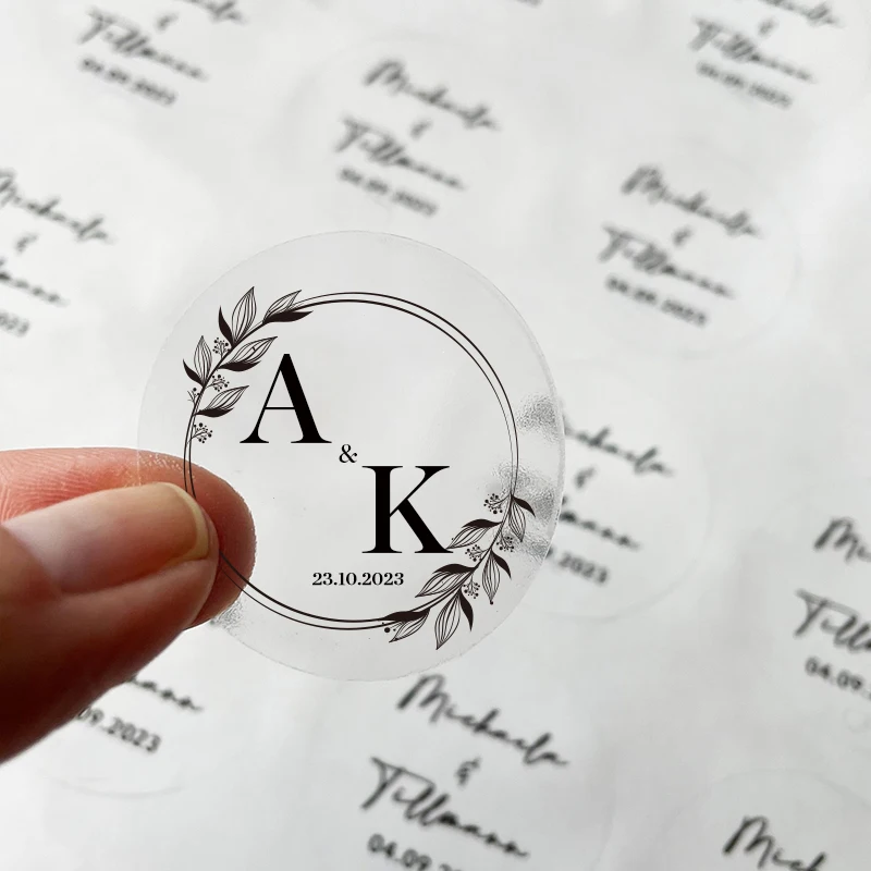 Personalized Wedding Gift Sticker Transparent Black Letter PET Label Round Sticker
