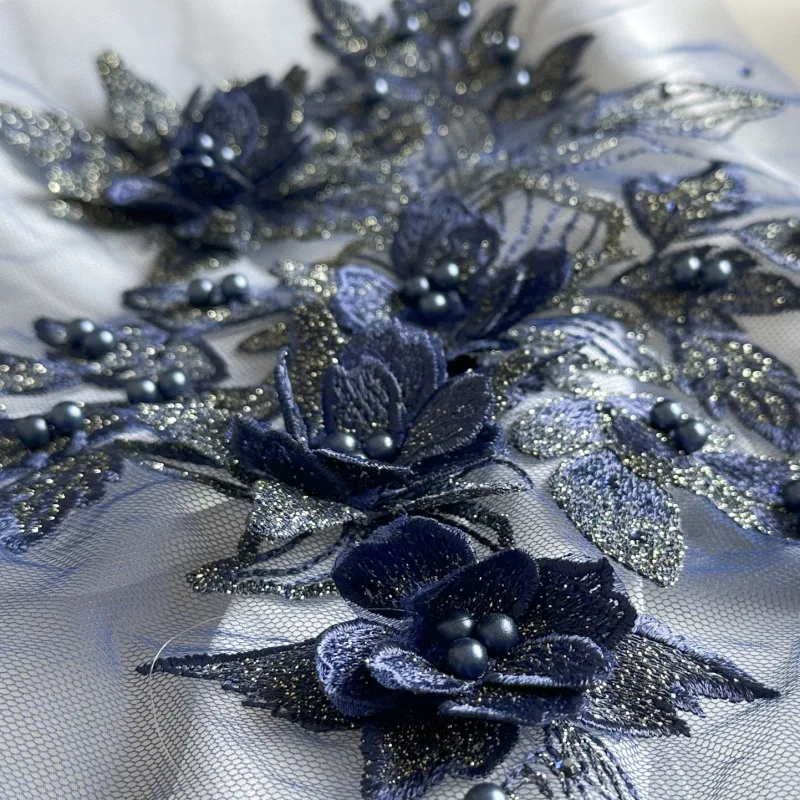 Full Patches Accessories Sequined 3D Embroidered Bead Lace Material Appliqued DIY Evening Dress Embellishment Trims Fabric