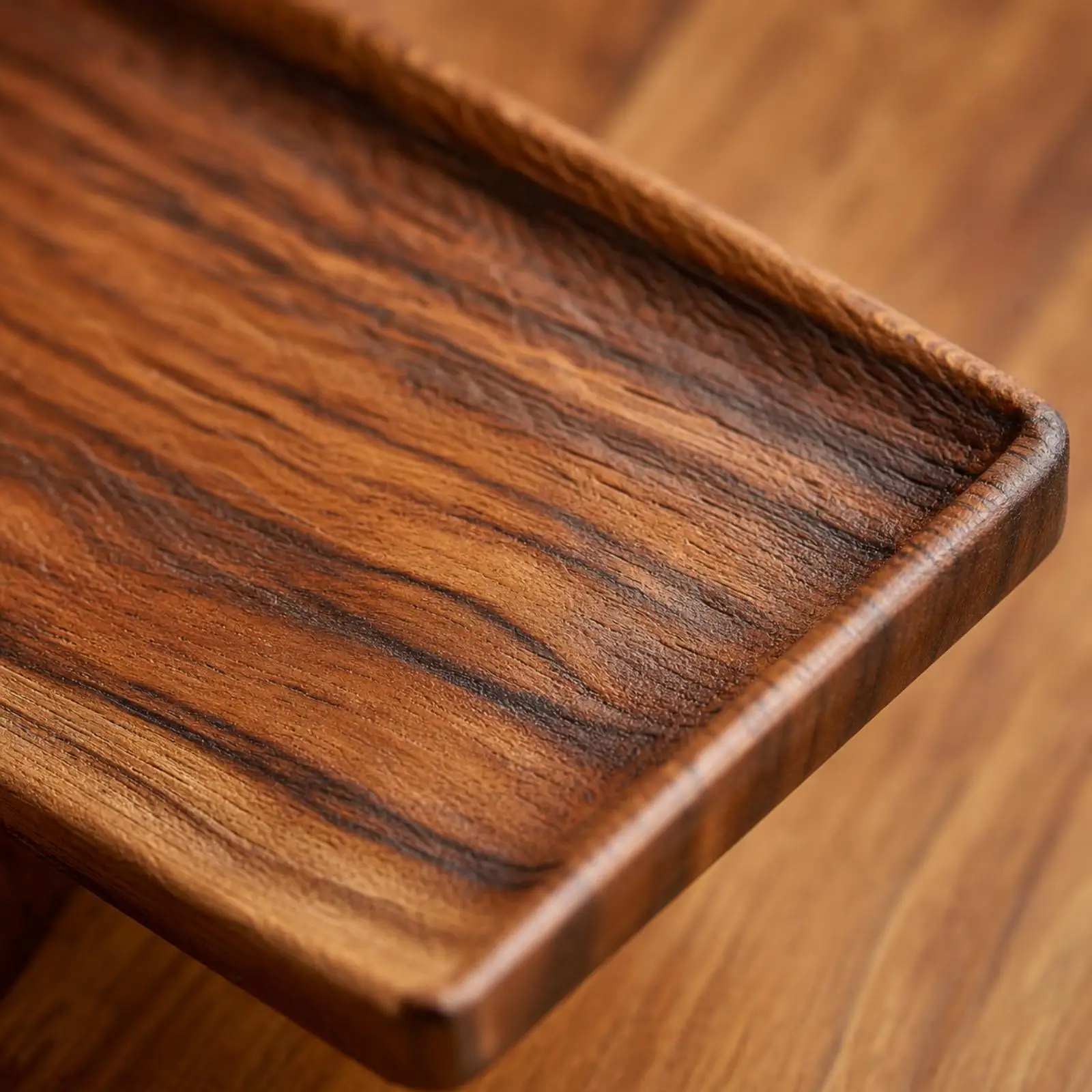 Solid Wood Rectangular Serving Tray with Rims for Breakfast in Bed and Table Decor Accent