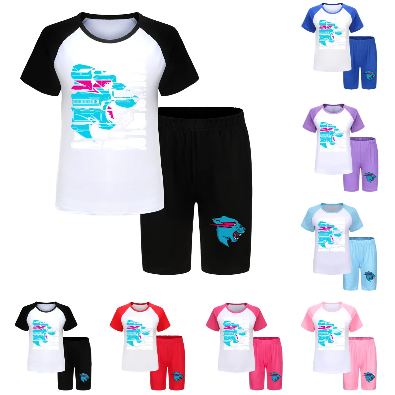 

Tiger Head Clothes Kids Summer Pajama Sets Baby Girls Super Cats Pyjamas Teenager Boys Short Sleeve T Shirt Shorts 2pcs Set3748