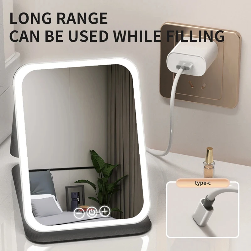 3 Colors Dimmable LED Makeup Mirror with Touch Screen Fold Cosmetic Makeup Mirror Rechargeable Tabletop for Travel & Home Use image 6