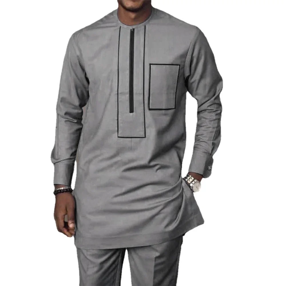 Dashiki African Clothes for Men Spring Long Sleeve O-neck Polyester 2 Piece Top Long Pant Matching Sets Outfits African Clothing