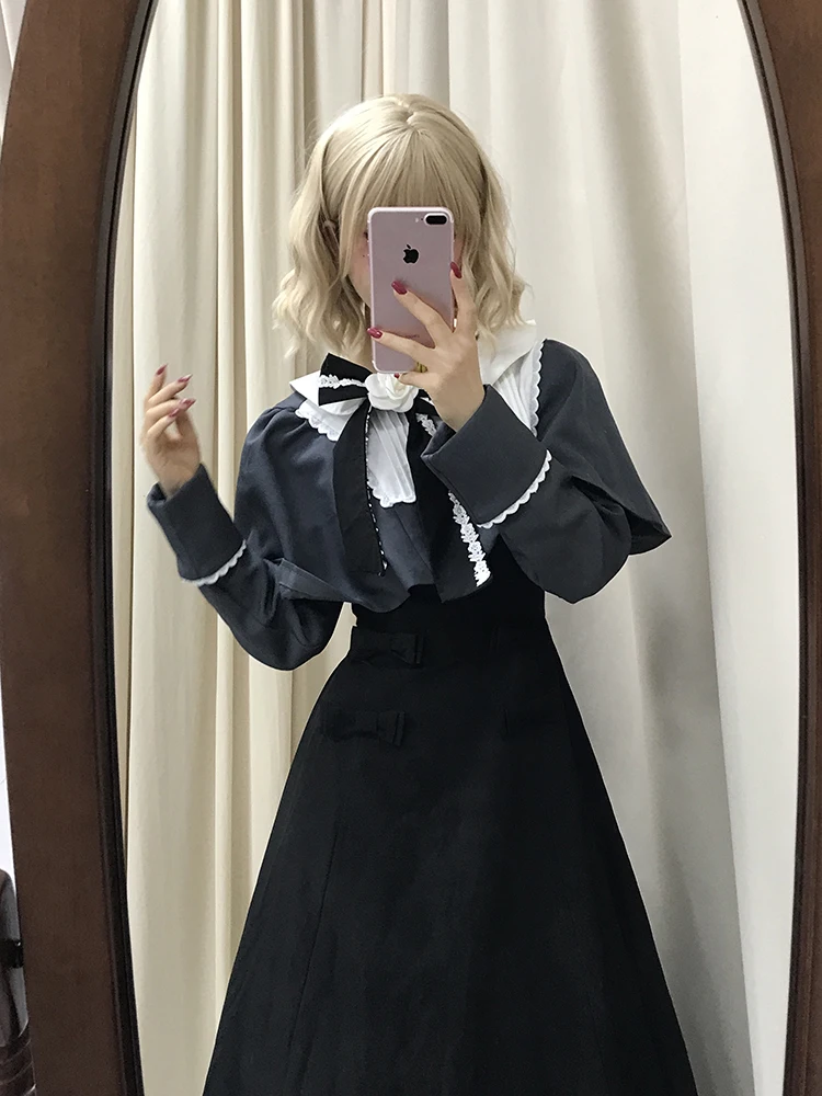 Ele Lolita Cloak ort Jaet Women's Autumn 2025 New Waist-Cinching Slimming Long Dr Two-Piece Set Faionable Ensemble