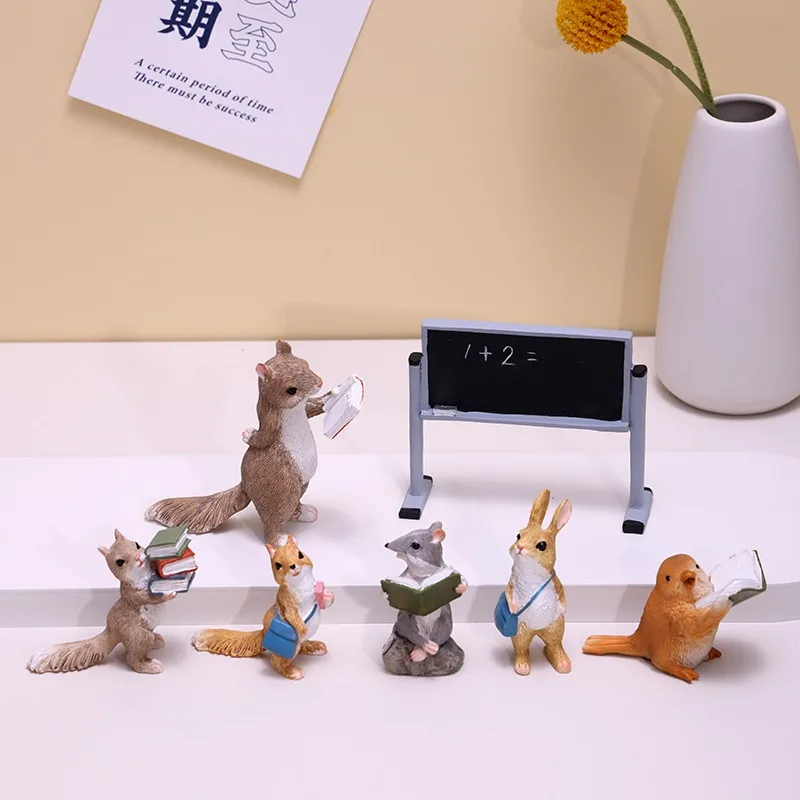 Cute Reading Animal Figurines Rat Squirrel Rabbit Bird Resin Miniature Fairy Garden Gnome Moss Decoration Home Decor