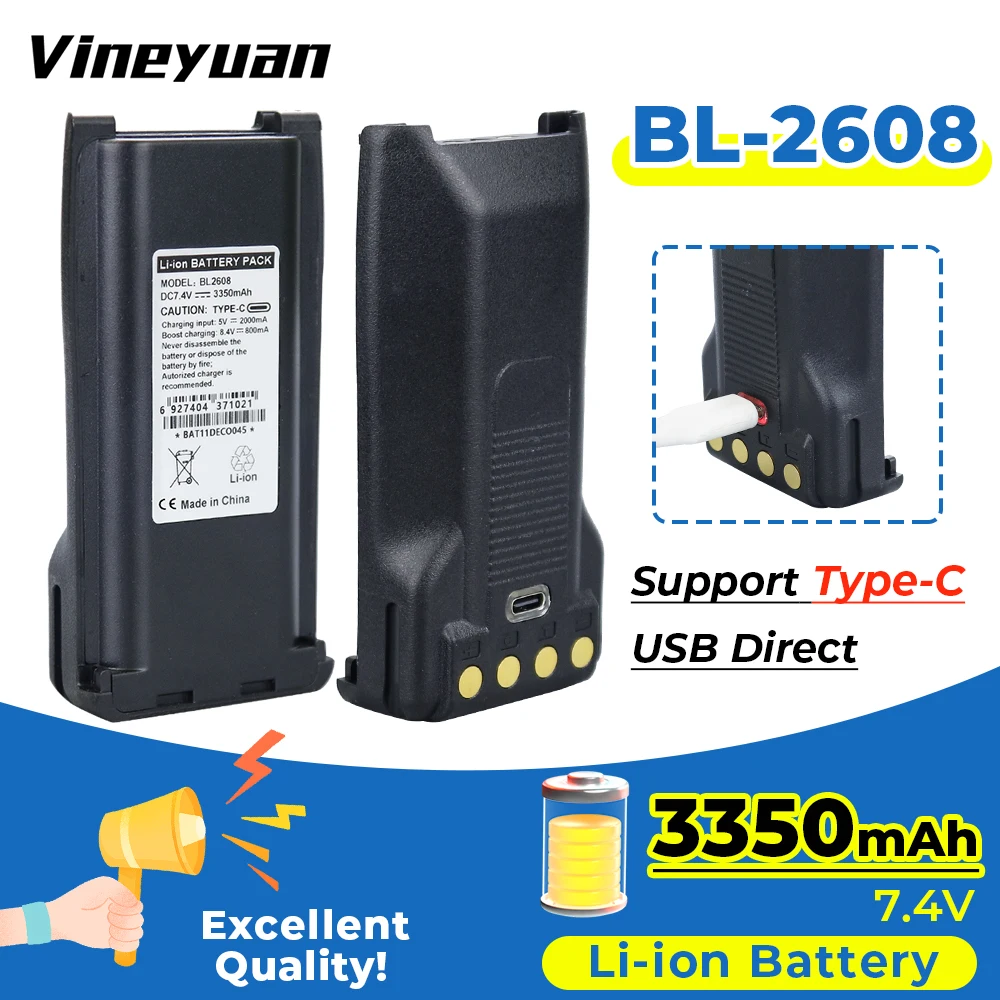 3350mAh BL2608 Type-C USB Rechargeable LI-ION Battery for Hytera TC-700 TC-700P TC-710 TC-720 TC-780 BL1703 BL2102 Two Way Radio