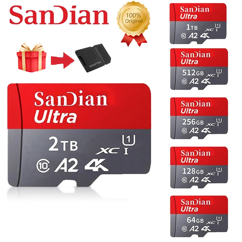 오리지널 마이크로 TF SD 카드, 128GB 플래시 클래스 10 SD 카드, 256GB 메모리 카드, 512GB 메모리 카드, 전화, 카메라, 태블릿, 드론용, 2TB