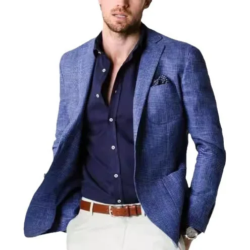 Jane-16-traje de dos hebillas personalizado para hombre, chaqueta informal, ajustada, con bolsillo grande, comercio exterior, una sola fila