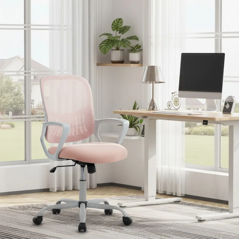 

Ergonomic Office Chair with Lumbar Support, Mesh Back, Adjustable Height & Wheels for Home Desk Comfort