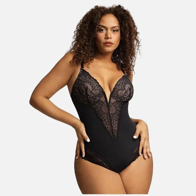 

Silky Touch Layer Bodysuits 2 Layers Shapewear Open Crotch Jumpsuit Soft Smooth Body Shaper Sexy Lace Bodysuits