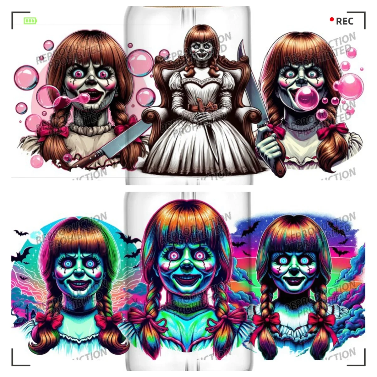 

Новый дизайн куклы ужасов на Хэллоуин, УФ DTF, обертывания для чашек с бантом 16 унций, водонепроницаемые наклейки для переноса UVDTF для очков, чашек, кружки, поделки своими руками