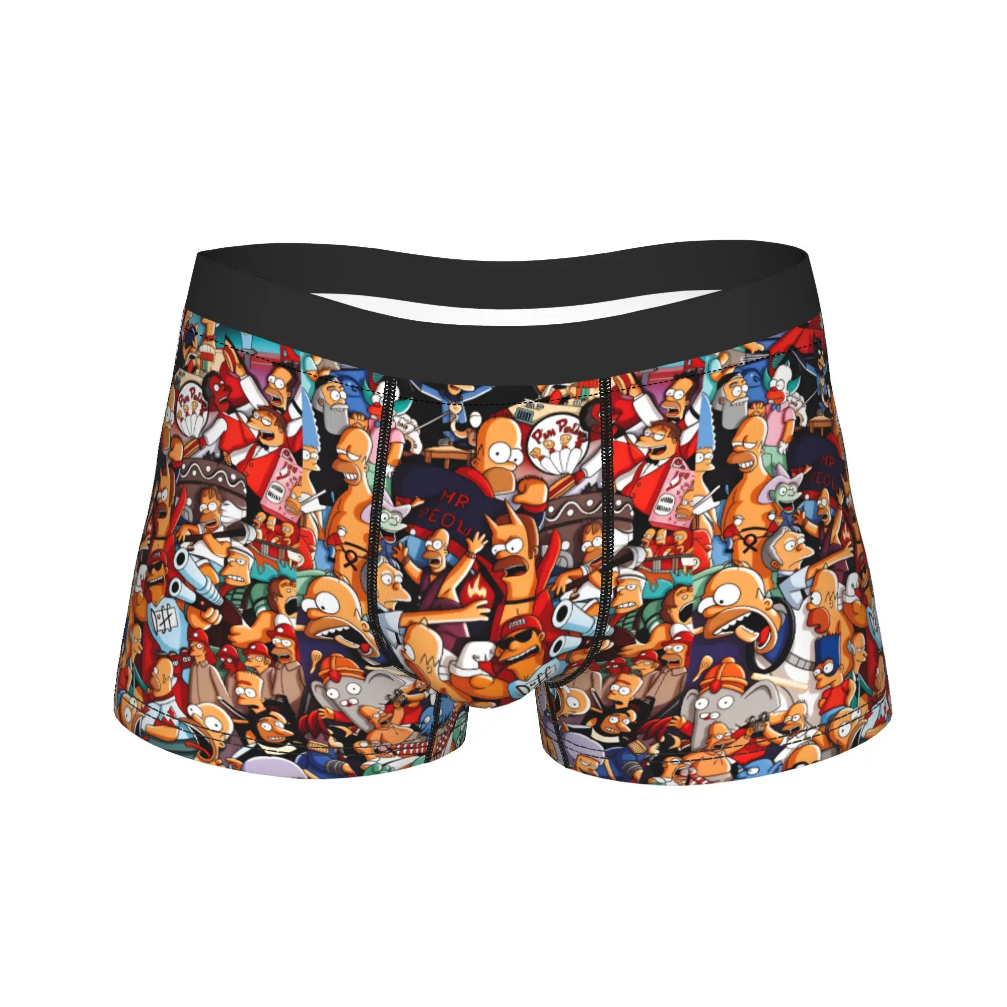 S-Simpsons Dark Style Characters Collage Boxer Brief Underwear Quality Men's Breathable Boxershorts Print Large Size Underpants