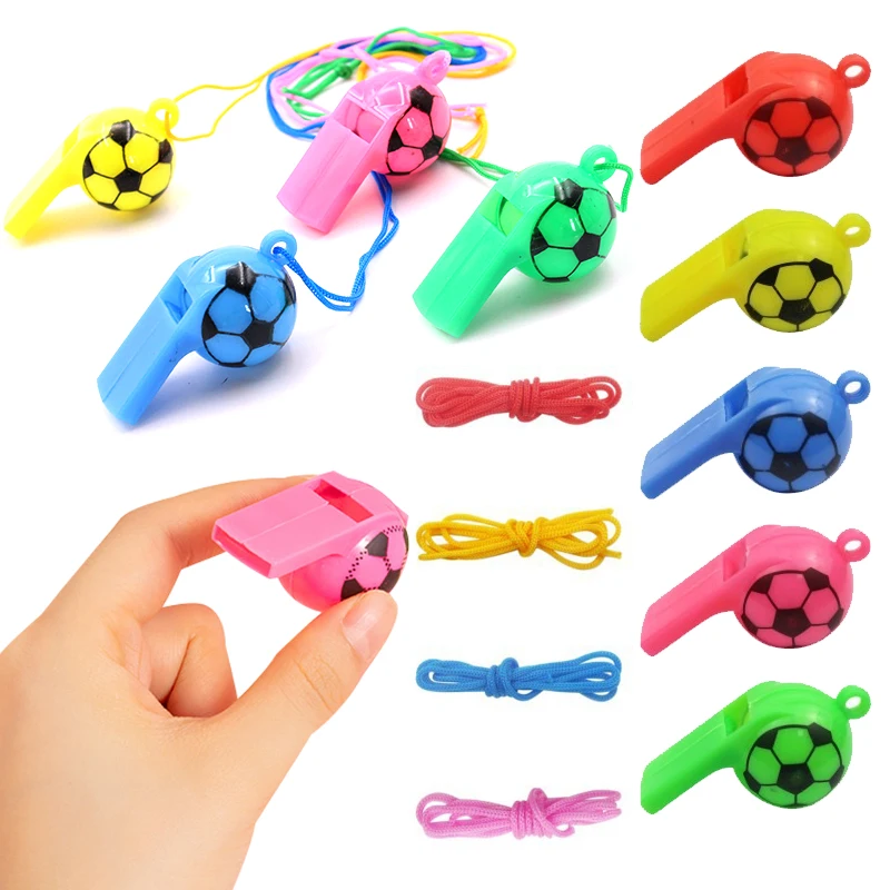 Colorful Plastic Football Whistle Random Mixed 5/10/20PCS Whistles with Rope Cheerleading Referee Sports Fans Whistle Supply ZYF