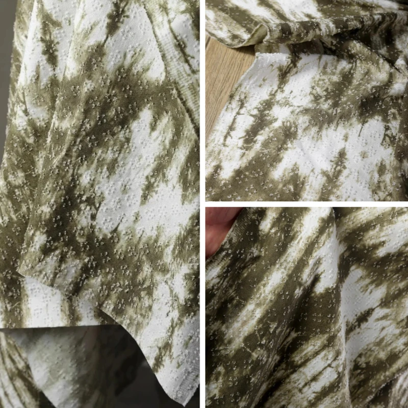 

Tie Dye Crochet Cotton Denim Jacquard Fabric Green Blue with White Stripes Outerwear Pants Clothing Designer Non Elastic Fabric