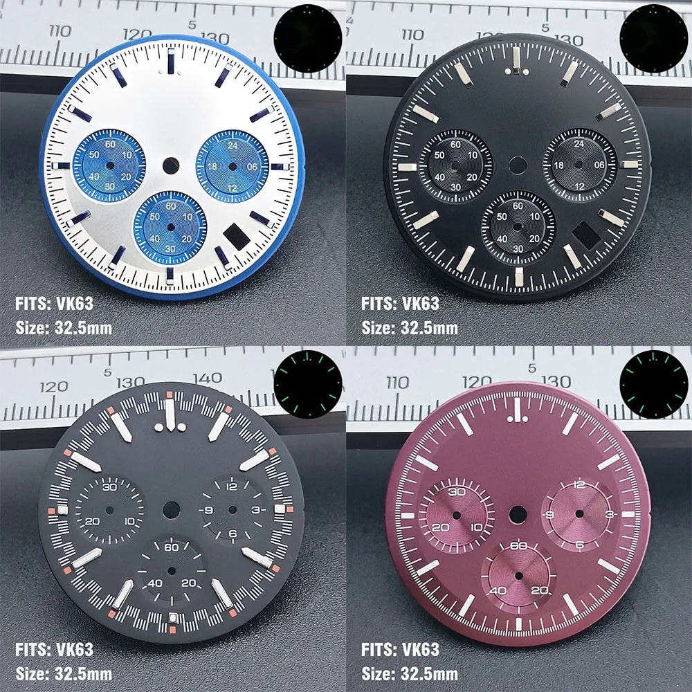 VK63 32.5mm green grey white black quartz movement watch dial and VK63 watch hands luminous watch dial Fit VK63 movemet