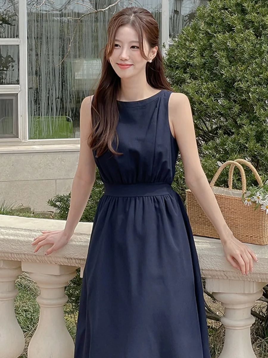 Chic Summer Gentle Wind round Ne  Color High Waist Slimming First Love Vest Dr Women's Svel Tank Dr