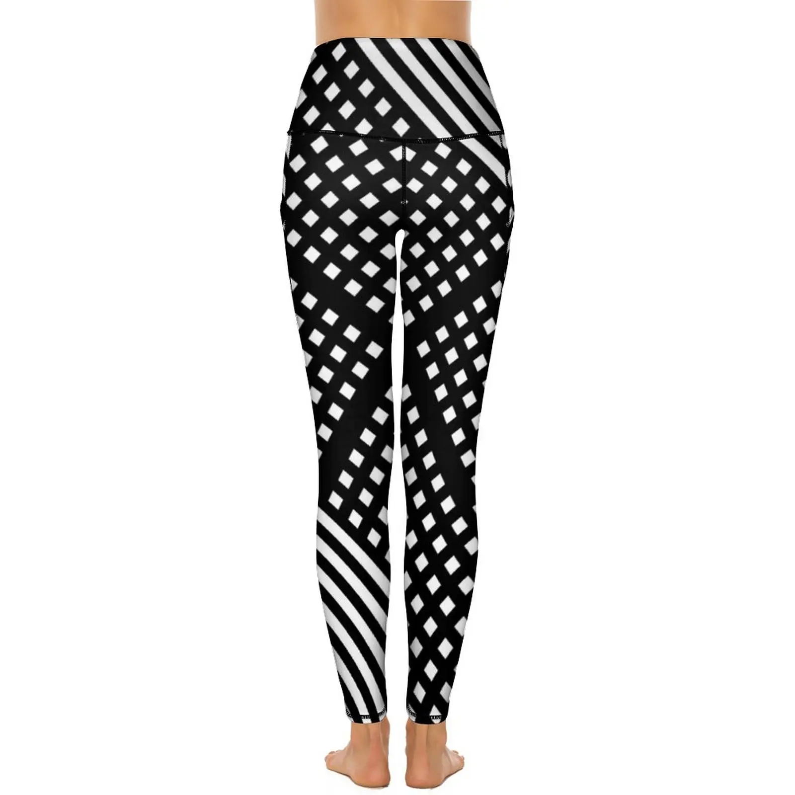 Leggings listradas preto e branco, calças de Yoga trabalho geométrico abstrato, cintura alta estiramento calças justas esportivas, bolsos elegantes, sexy