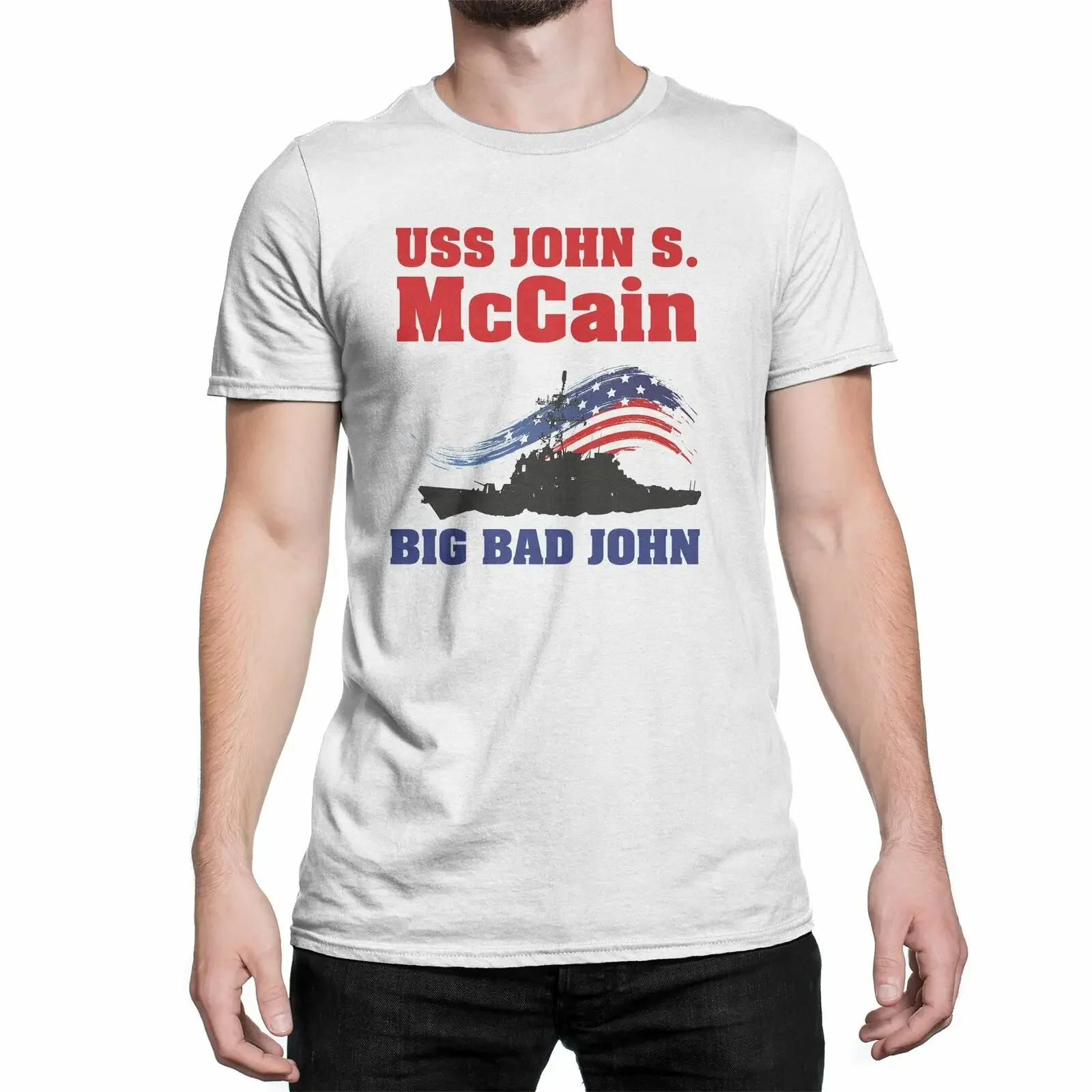

Vintage USS John McCain Shirt Big Bad John McCain Tee Shirt Men's 100% Cotton Casual T-shirts Loose Top Size S-3XL