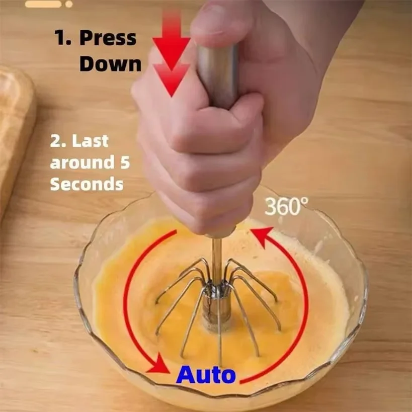 10/12/14inch Stainless Steel Semi Automatic Whisk Blender for Home -Versatile Tool for Egg Beater, Milk Frother, Hand Push Whisk