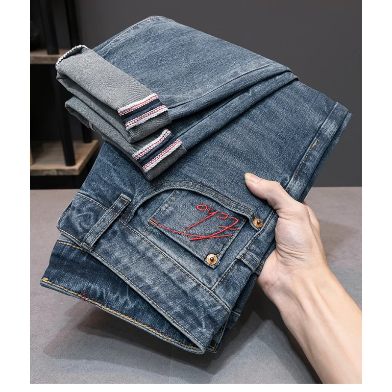 Jeans clássico casual masculino, calça simples e skinny, roupa diária da juventude, nova moda, 2024