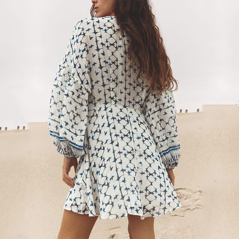 Ele Metal Color Print Dr Summer 2025 Women's Faion Casual Long Sve V-Ne Polyester Fiber Single Piece Z