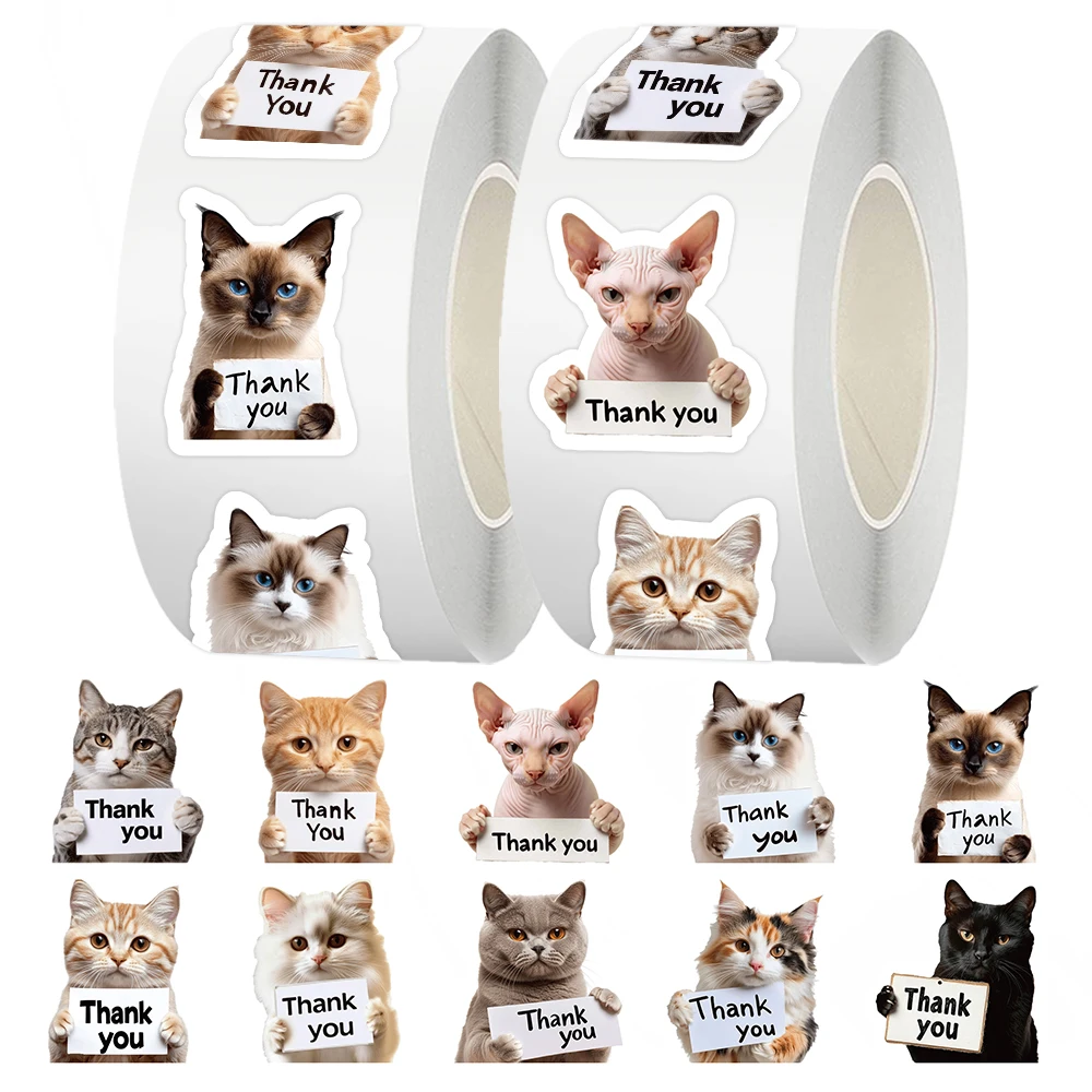 500 Stück/Rolle, niedliche Katzen-Aufkleber, Hunde-Aufkleber, Dankeschön-Aufkleber, DIY-Aufkleber, Scrapbooking, Telefon, Gepäck, Skateboard, wasserfeste Aufkleber, Kinderspielzeug