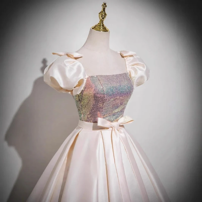 Aangepaste baljurkjurken pailletten pofmouwen prom verjaardagsfeestje jurken formele gelegenheid vestido