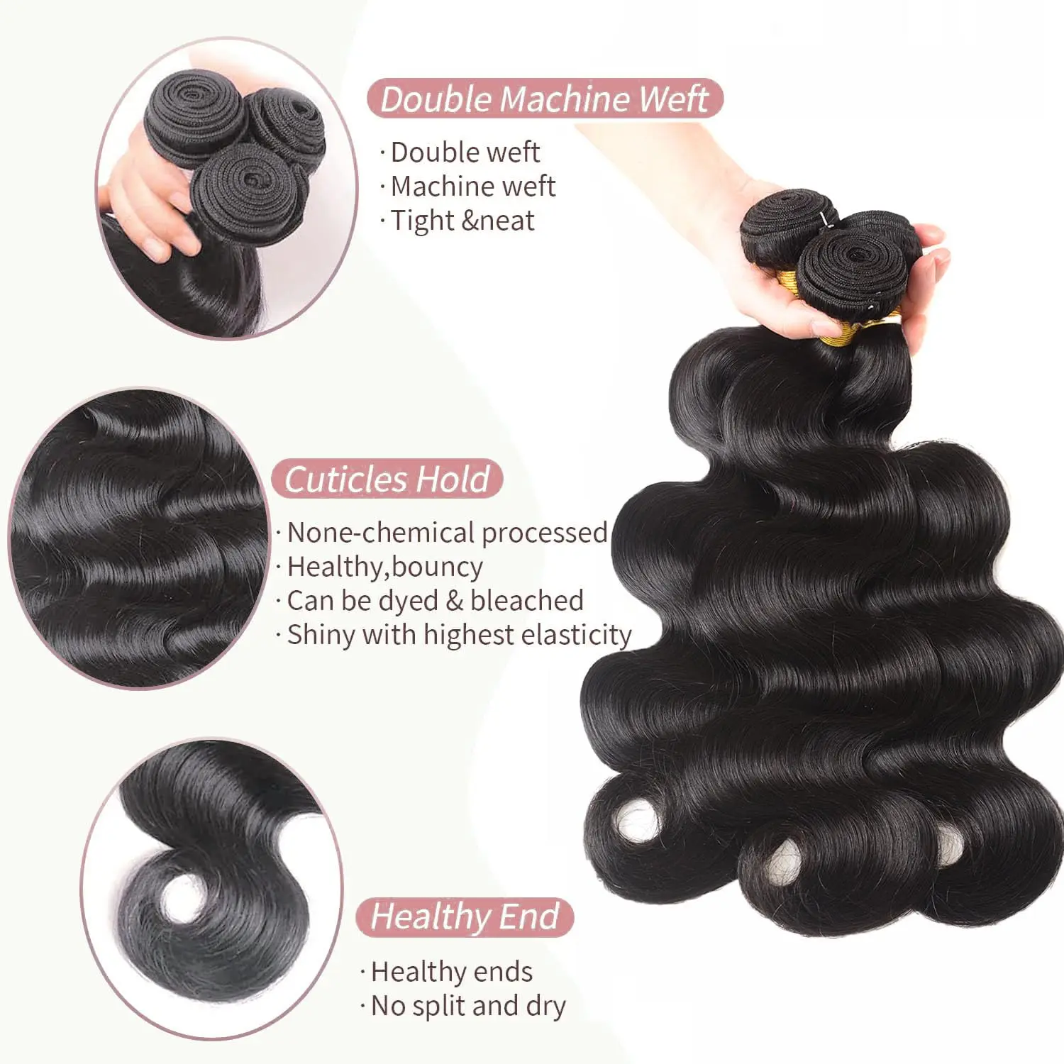 Human Hair Bundles with 13x4 Frontal Body Wave Human Hair 3/4 Bundles with 13x4 Lace Frontal Closure Brazilian Human Hair Bundle