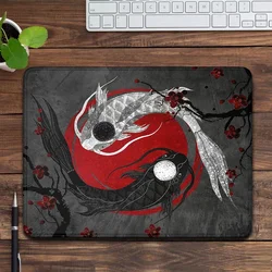 Tapete de Mesa Koi Japonês, Mouse Pad Preto e Vermelho, Peixe Japão, Bushido Yin e Yang, Sol Nascente, Mouse de Jogo Pequeno, 20x25