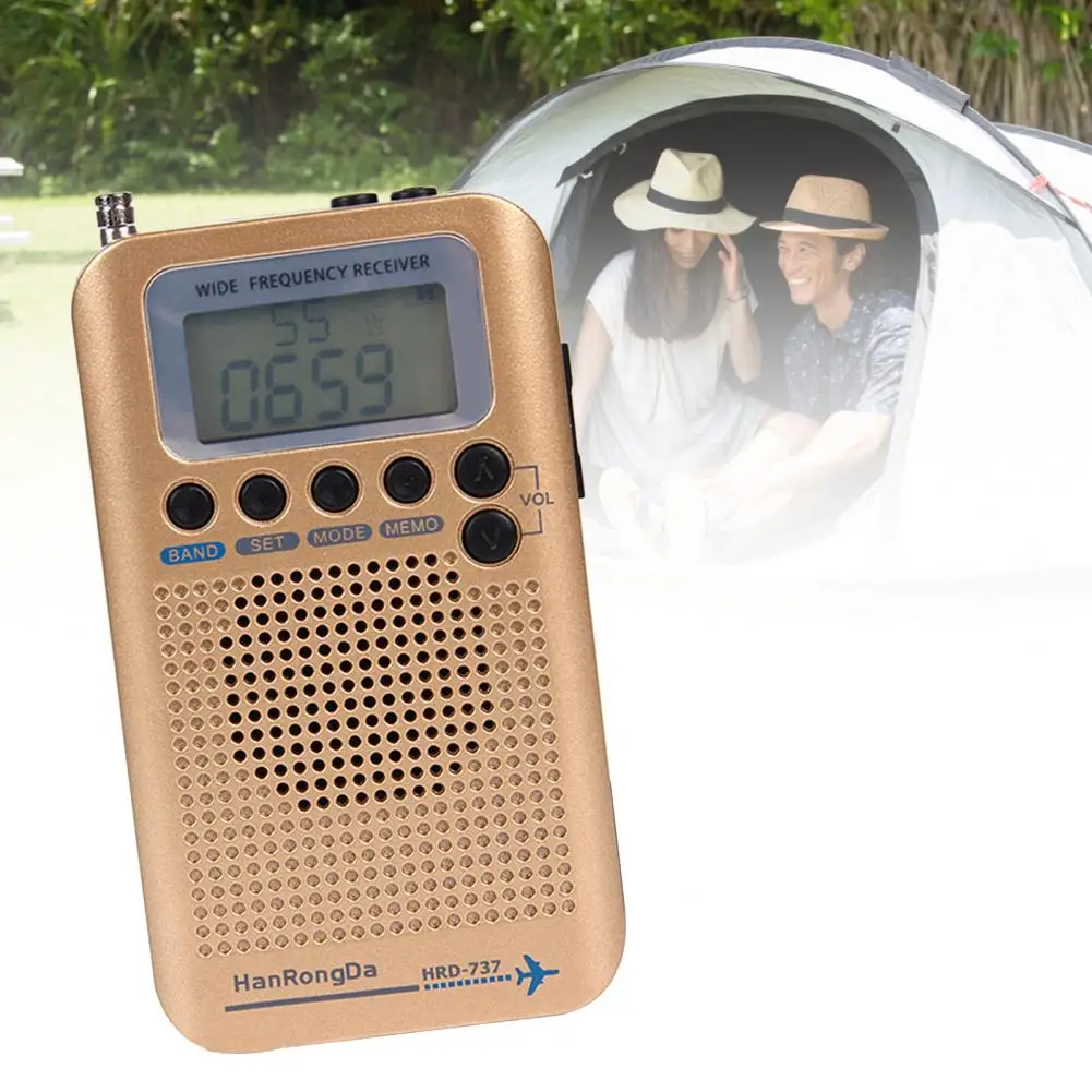 Mini Pocket Radio HRD-737 Digital Radio Mini Portable LCD Display FM/AM/SW/CB/Air/VHF World Band Radio for Off-road Enthusiast