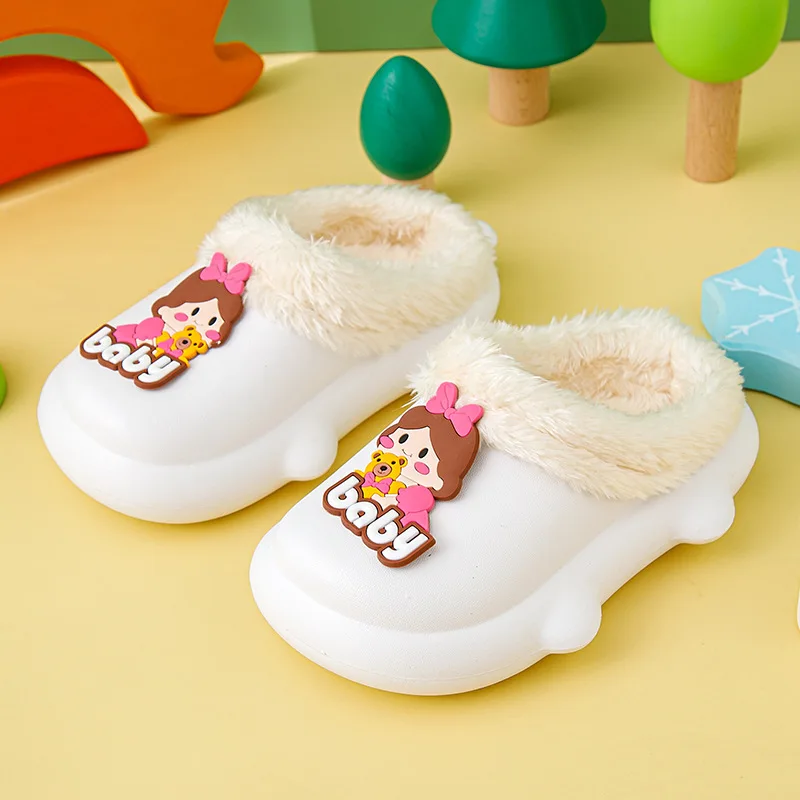 2023 New Baby Girls Cotton Slippers Winter Children Cute White Clouds Plush Slippers Boys Home Shoes Non-slip Warm Slipper