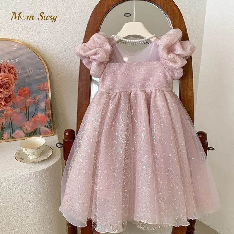 Fashion Baby Girl Princess Sequins Tutu Dress Short Puff Sleeve Child Vestido Party Pageant Birthday Xmas Baby Clothes 1-12Y