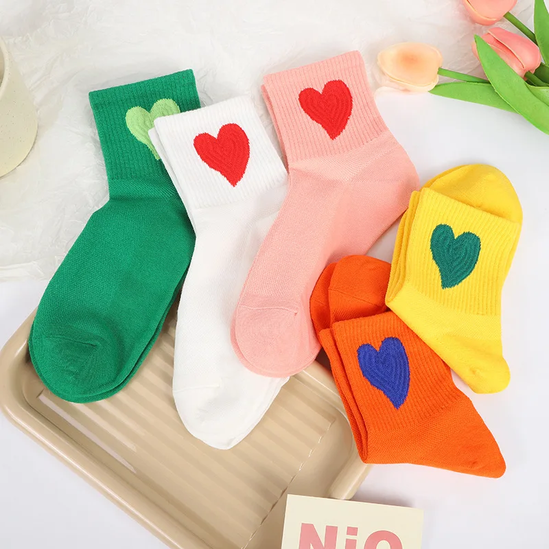 Women Socks Female Summer Thin Love Heart Embroidery Print Solid Color Cotton Mesh  Leisure Sports Socks For Girls Gift