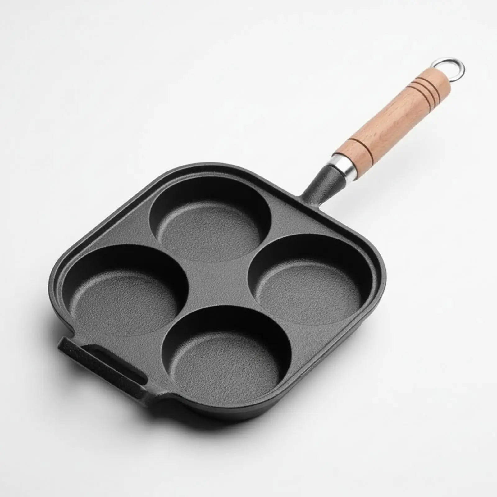 Non Coated Cast Iron Egg Frying Pan with Hanging Loop for Easy Storage Multi Well Design for Burgers and Eggs