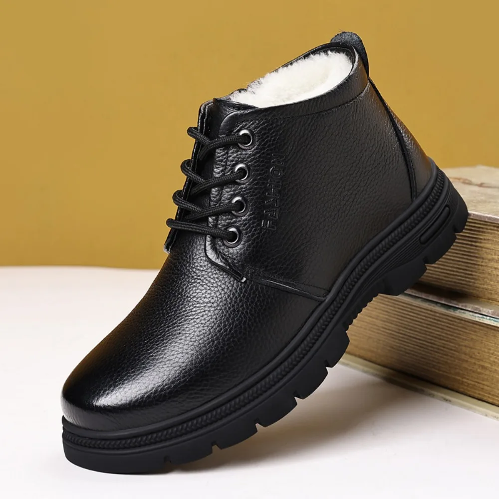 

Fur Shoes Men's Boots Wool Cotton Shoes Men Winter Leather Warm Side Zipper High Top Shoes Non Slip Snow Boots Man Winter Shoe