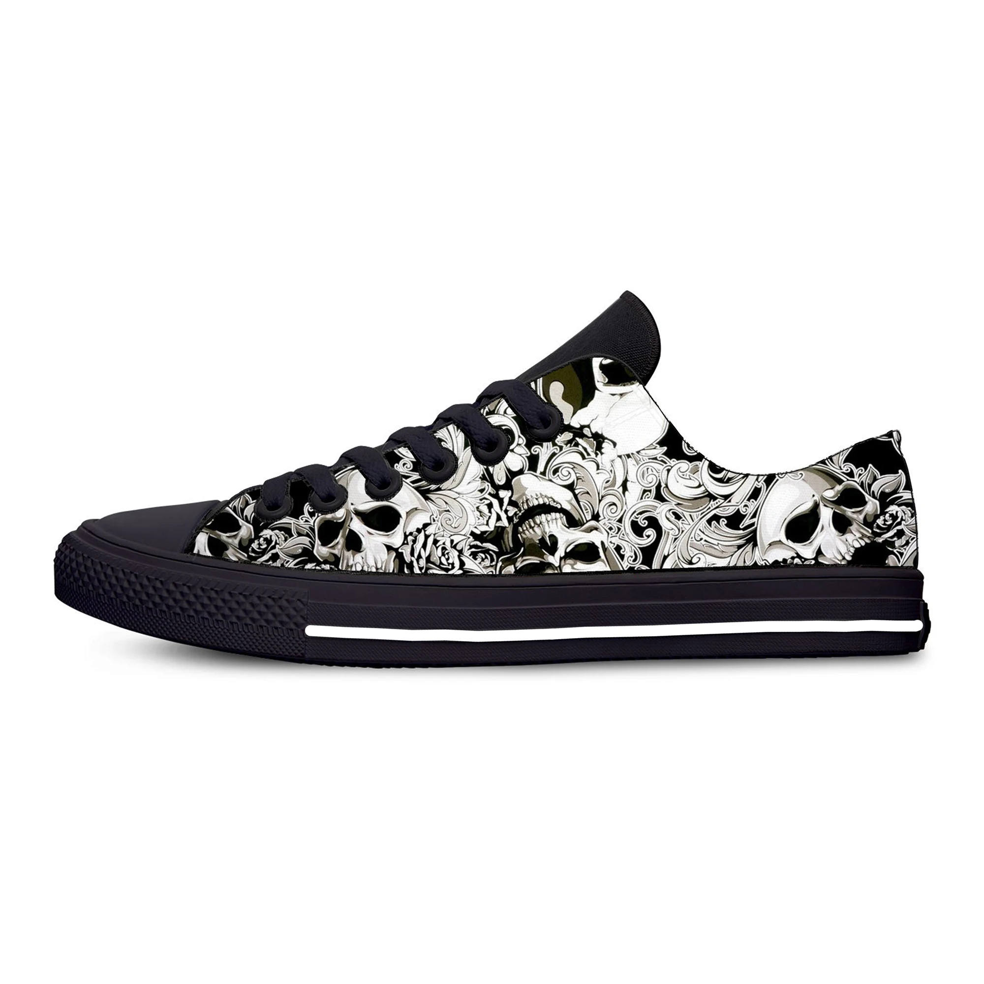 SKull Skeleton PAisley Horror Halloween Aesthetic Casual Cloth Shoes Low Top Lightweight Breathable 3D Print Men Women Sneakers