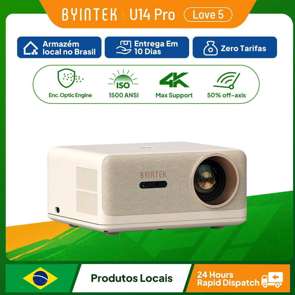 Projetor Byintek 1080P U14 Pro com Suporte 4K e 1500 ANSI