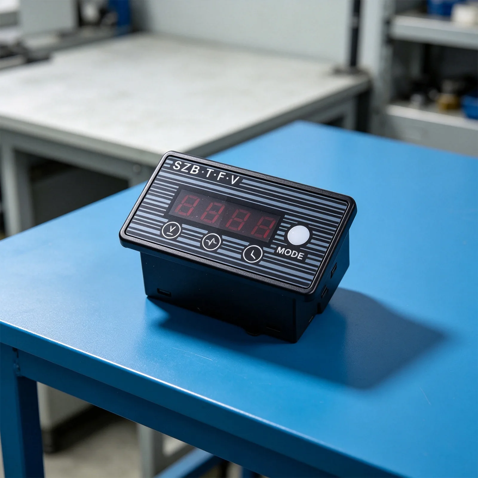 Generator Panel Meter 402C Showing Voltage For Frequency and Hour Metrics with Red LED Visibility for Low Light