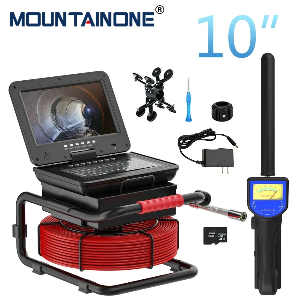 Sewer Endoscope Camera With 10 Inch IPS 1080P Monitor And 512HZ Locator Video+Audio Recording 5X Image Enlarge+Distance Counter