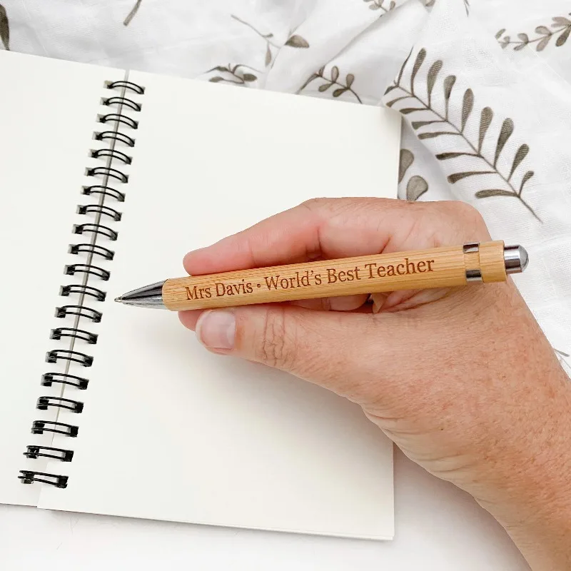 20/50/110PCS Customizable Bamboo Ballpoint Pens Smooth Writing Ideal for School Teachers Offices Advertising Promotional Pens image 6