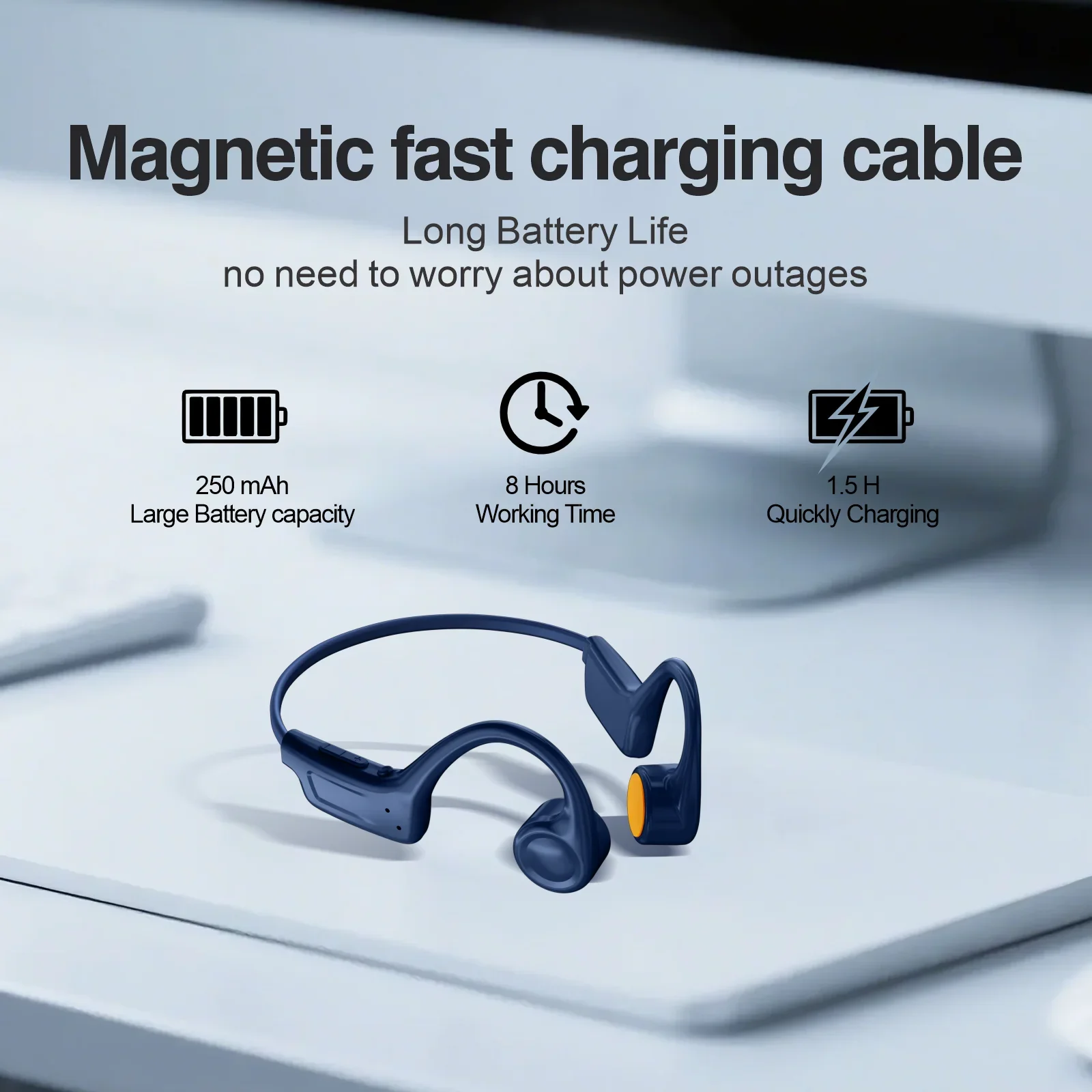 Bluetooth 5.3 골전도 헤드폰 오픈 이어 디자인(마이크 포함) 스포츠 러닝 체육관 하이킹 사이클링을 위한 6시간 배터리 수명