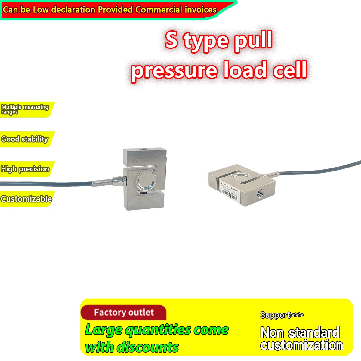 High Precision S-Type Load Cell 100kg-2t Tension Compression Sensor with Digital Weight Indicator Controller Relay Output