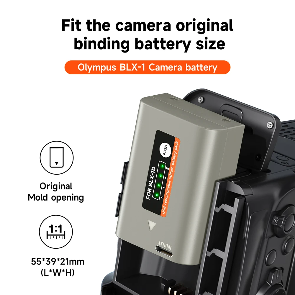 Batteria PALO BLX-1 BLX1 da 2600 mAh con ingresso di tipo C per fotocamera mirrorless Olympus OM SYSTEM OM-1 OM1 OM-1 MARK II OM 1 MK2