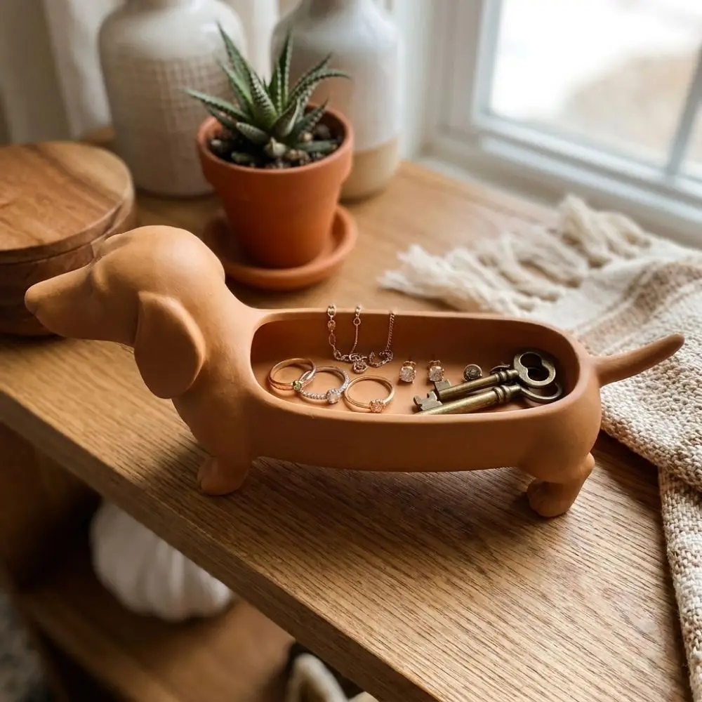 Creative 3D Printed Dachshund Storage Tray Animal Funny Sausage Dog Planter Plastic Jewelry Catchall Dish Bathroom